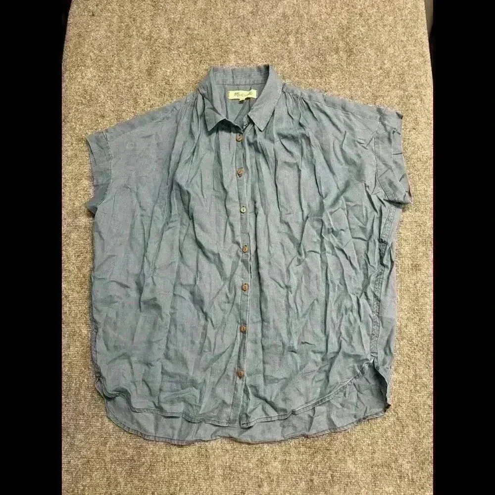 Madewell Chambray Button Up Shirt Women's SP Small Blue Oversized Lightweight